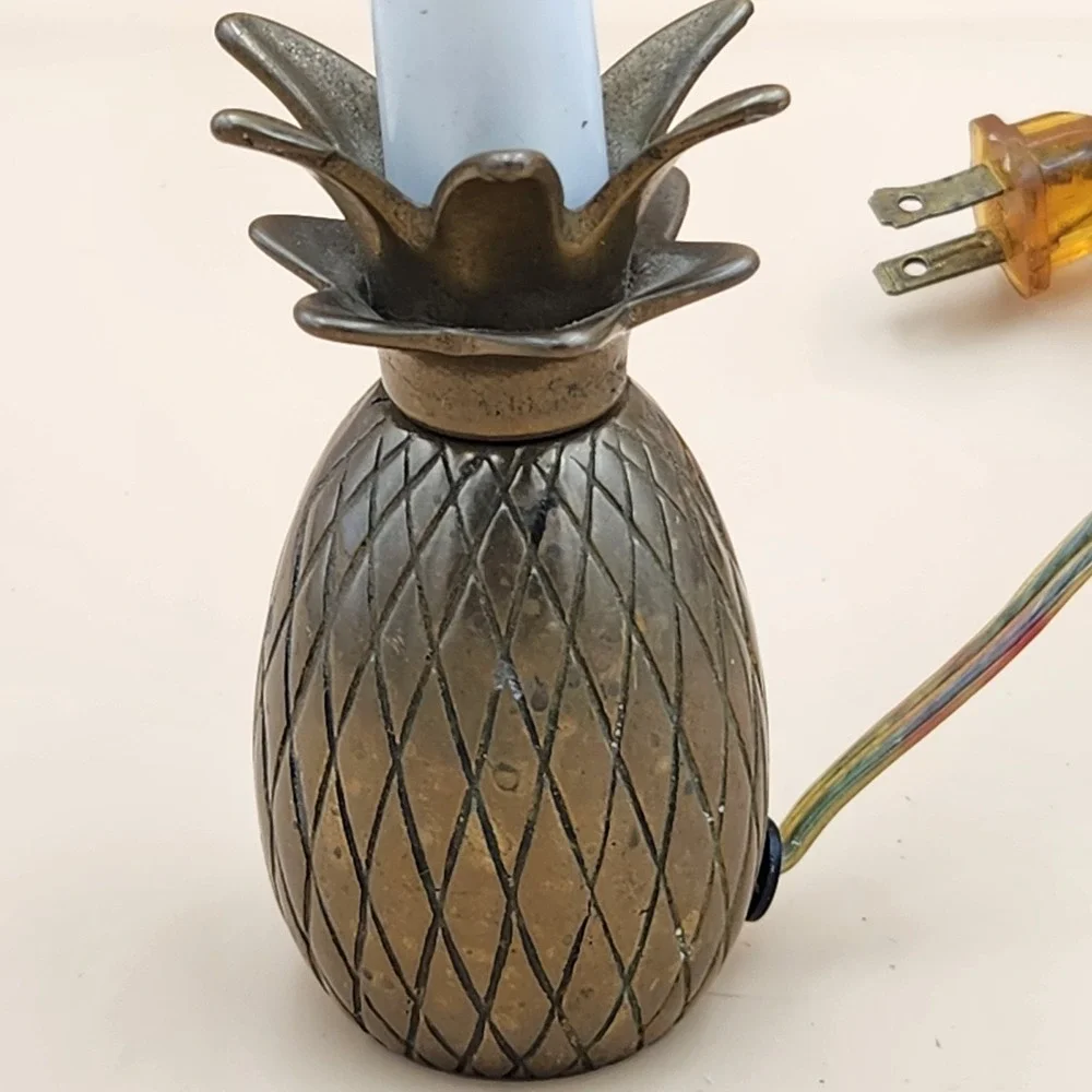Brass Pineapple VTG Electric Candlestick Lamp Candle Primitive MCM Night Light